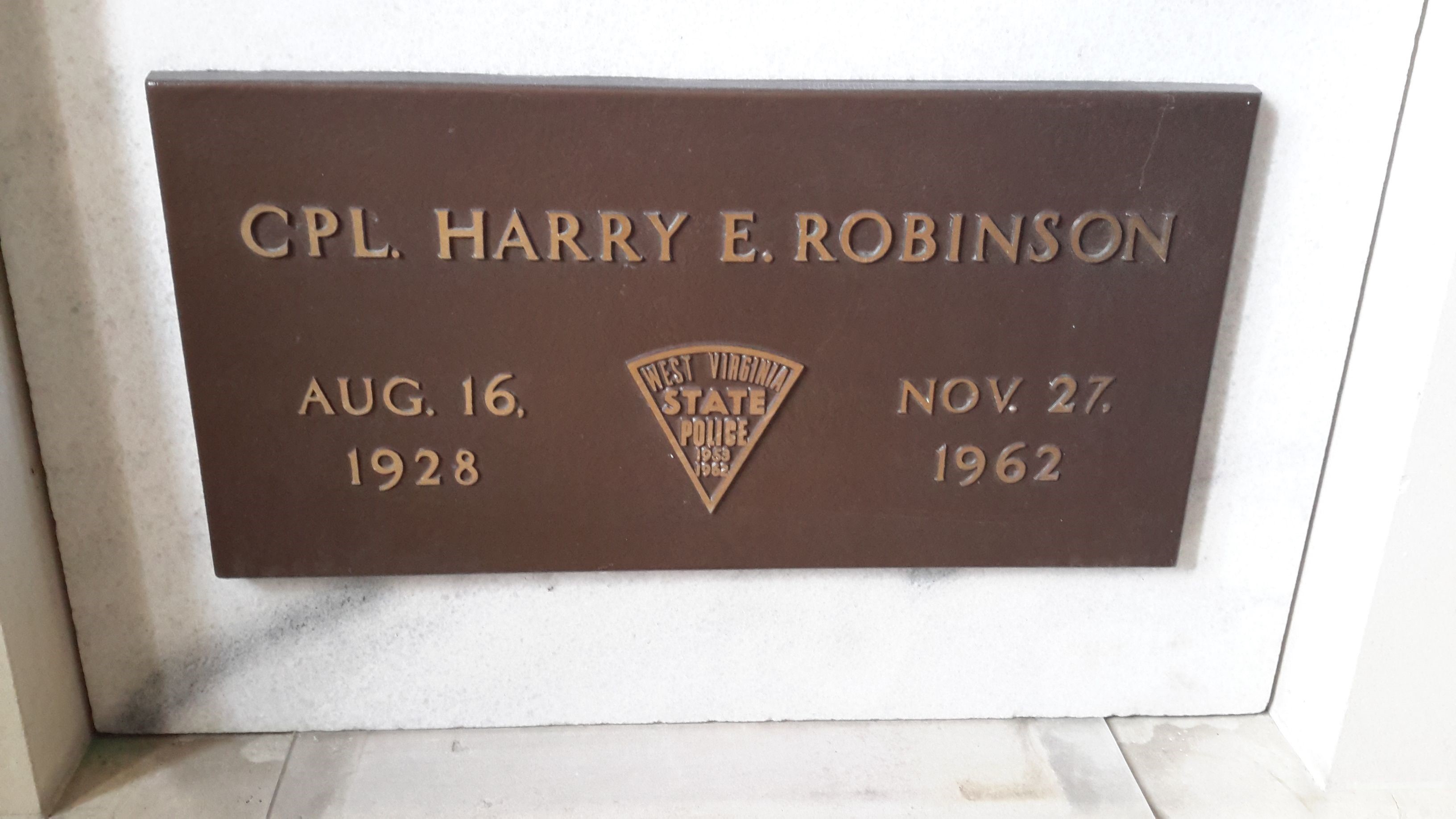 Corporal Harry E. Robinson | West Virginia State Police, West Virginia Corporal Harry E. Robinson | West Virginia State Police, West Virginia