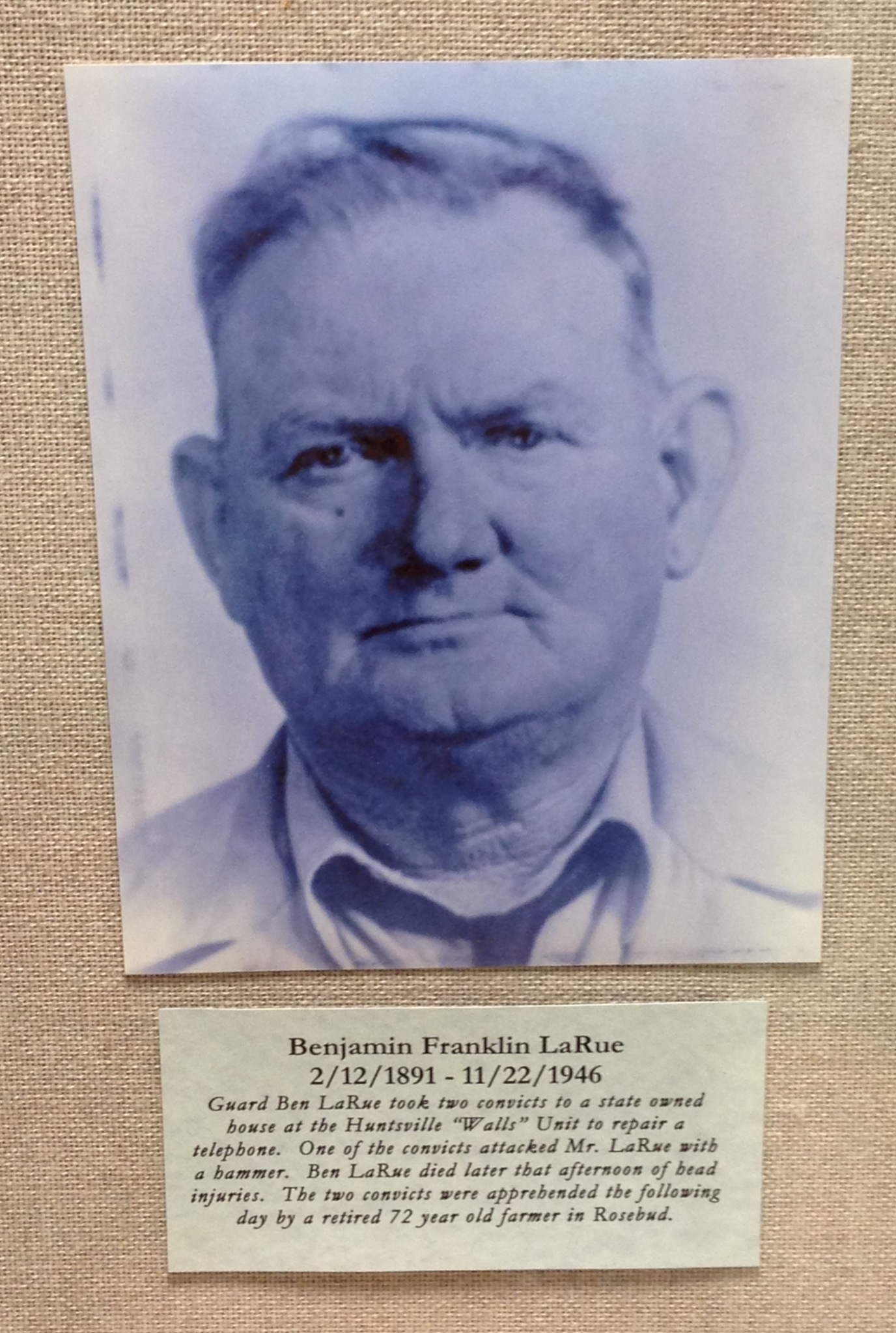 Guard Benjamin Franklin LaRue | Texas Department of Criminal Justice - Correctional Institutions Division, Texas Guard Benjamin Franklin LaRue | Texas Department of Criminal Justice - Correctional Institutions Division, Texas